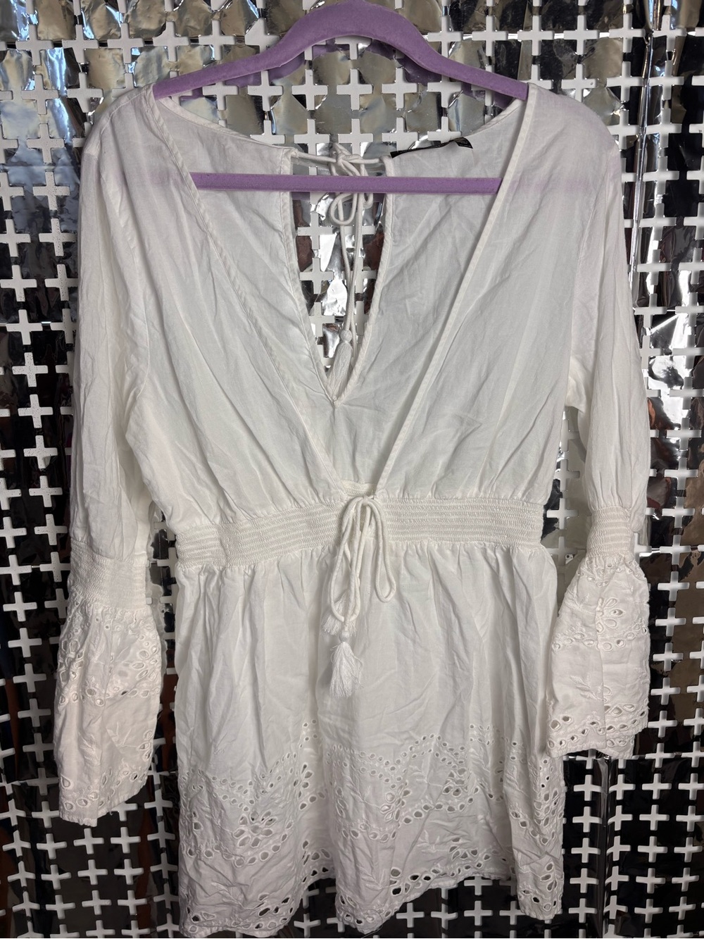 Topshop White Eyelet Tie-Waist Mini Dress